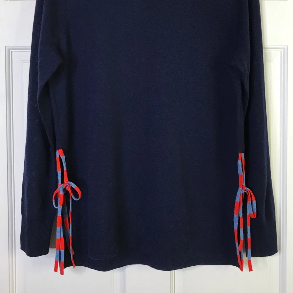 J. CREW Merino Wool Navy Sweater Side Slit Ties Size M